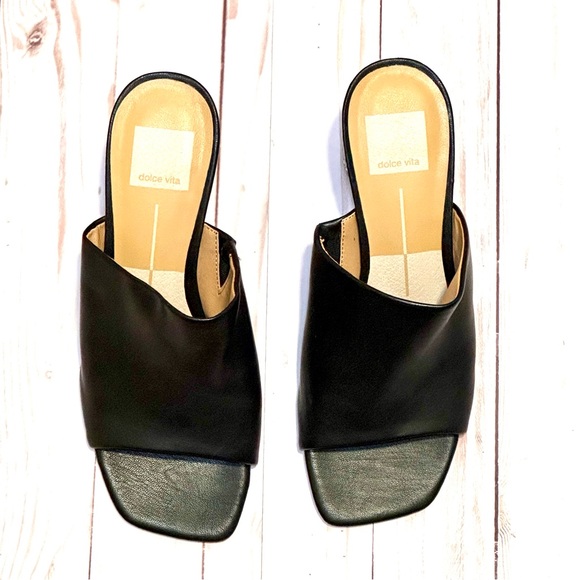 Dolce Vita Black Heeled Slide Sandals w/ Snakeskin heel 7.5 - Picture 3 of 5